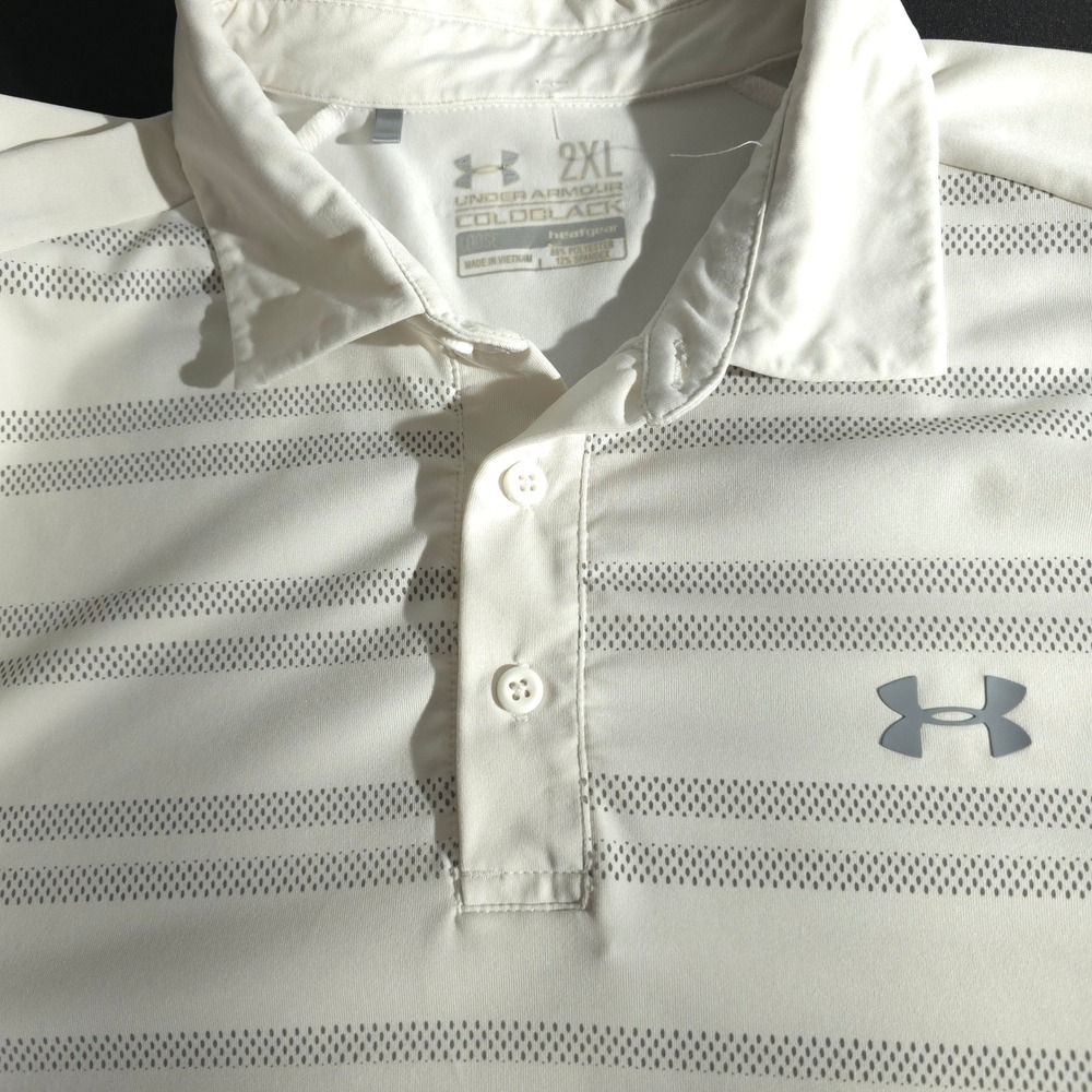 Under Armour Coldblack Golf Polo Shirt 2XL Worthington Logo Striped Performance - Picture 7 of 14